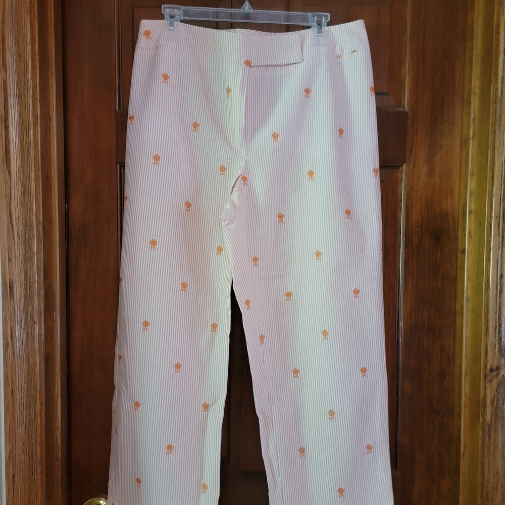 Striped Pants with Orange Floral Pattern